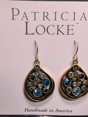 Patricia Locke Gold-Tone Teardrop Earrings with Blue Crystal Accents